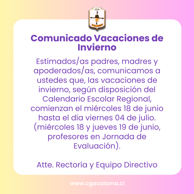 Comunicado Vacaciones de Invierno 2025